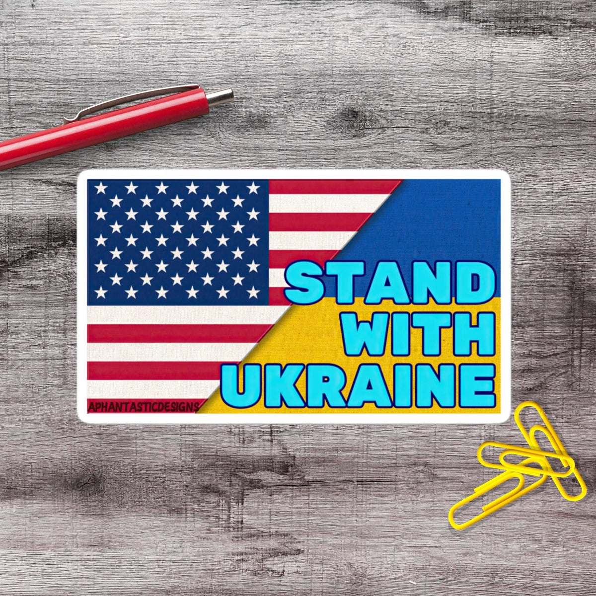 Stand With Ukraine Flag Support Ukrainian Americans Vinyl Sticker - Aphantastic Designs