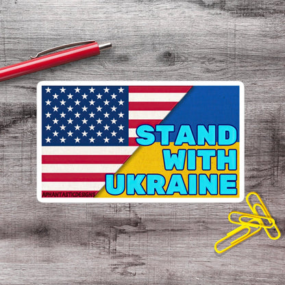 Stand With Ukraine Flag Support Ukrainian Americans Vinyl Sticker - Aphantastic Designs