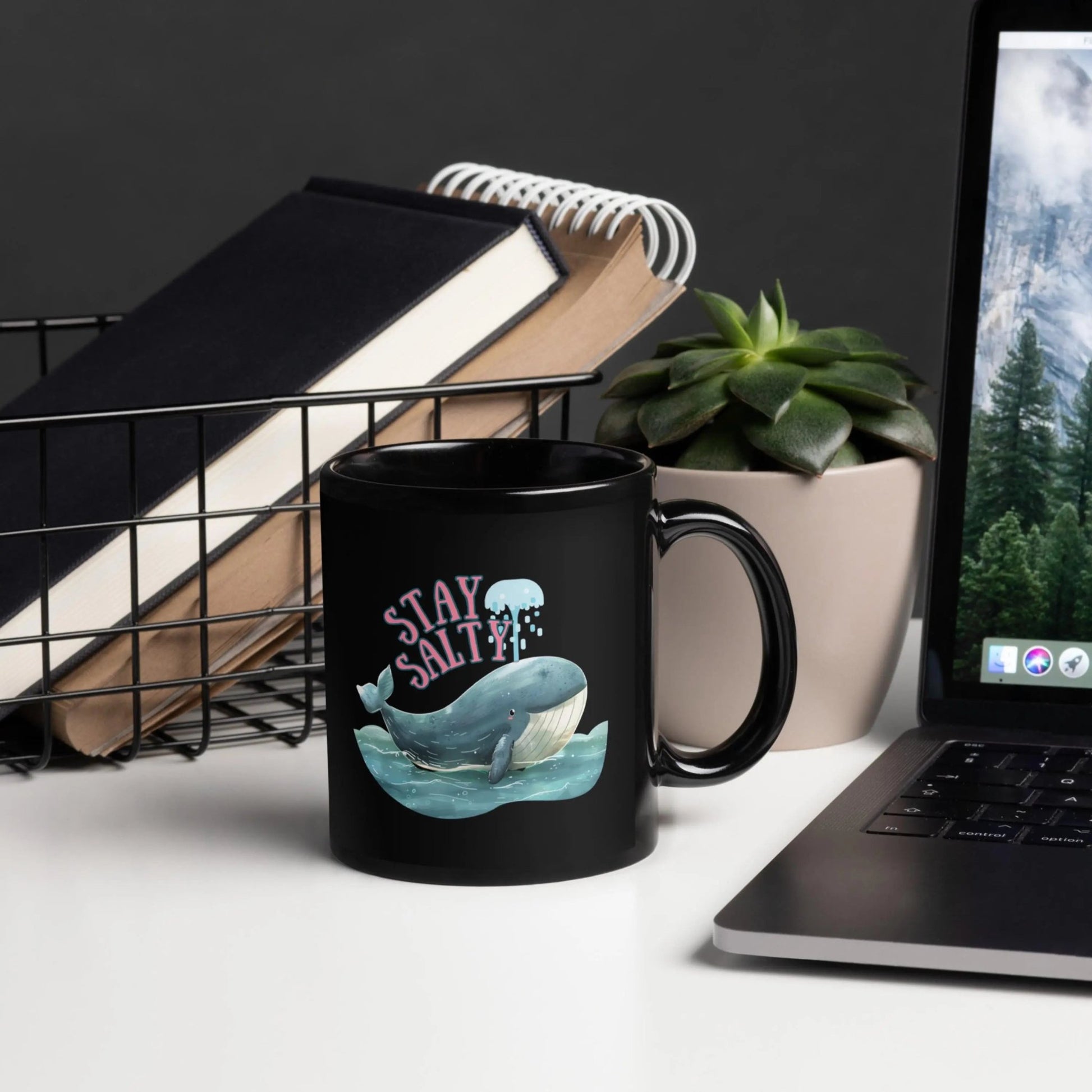Stay Salty Whale Mug | Ceramic, Left Hand Friendly, & Dishwasher Safe - Aphantastic Designs