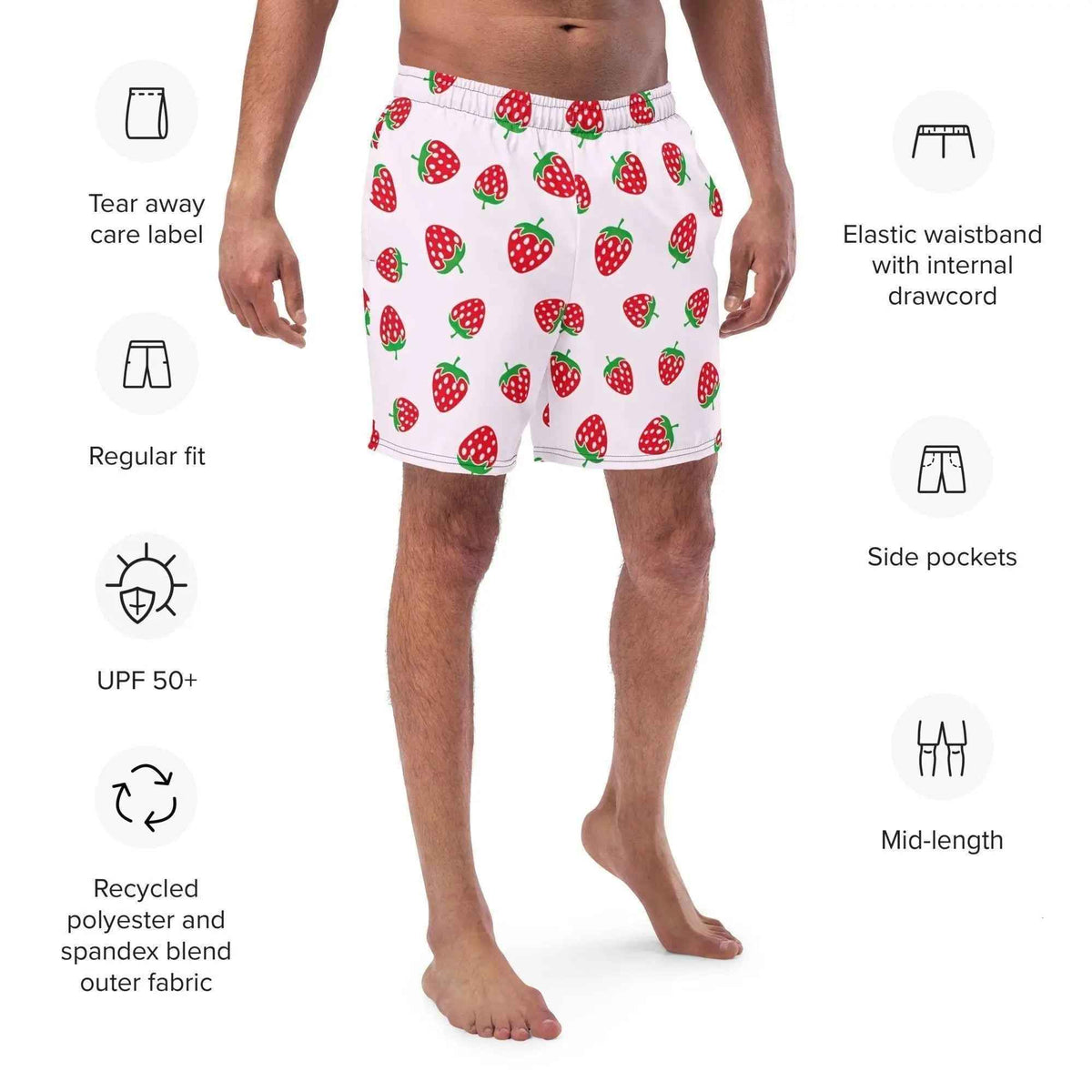 Strawberry Swim Trunks with Pockets