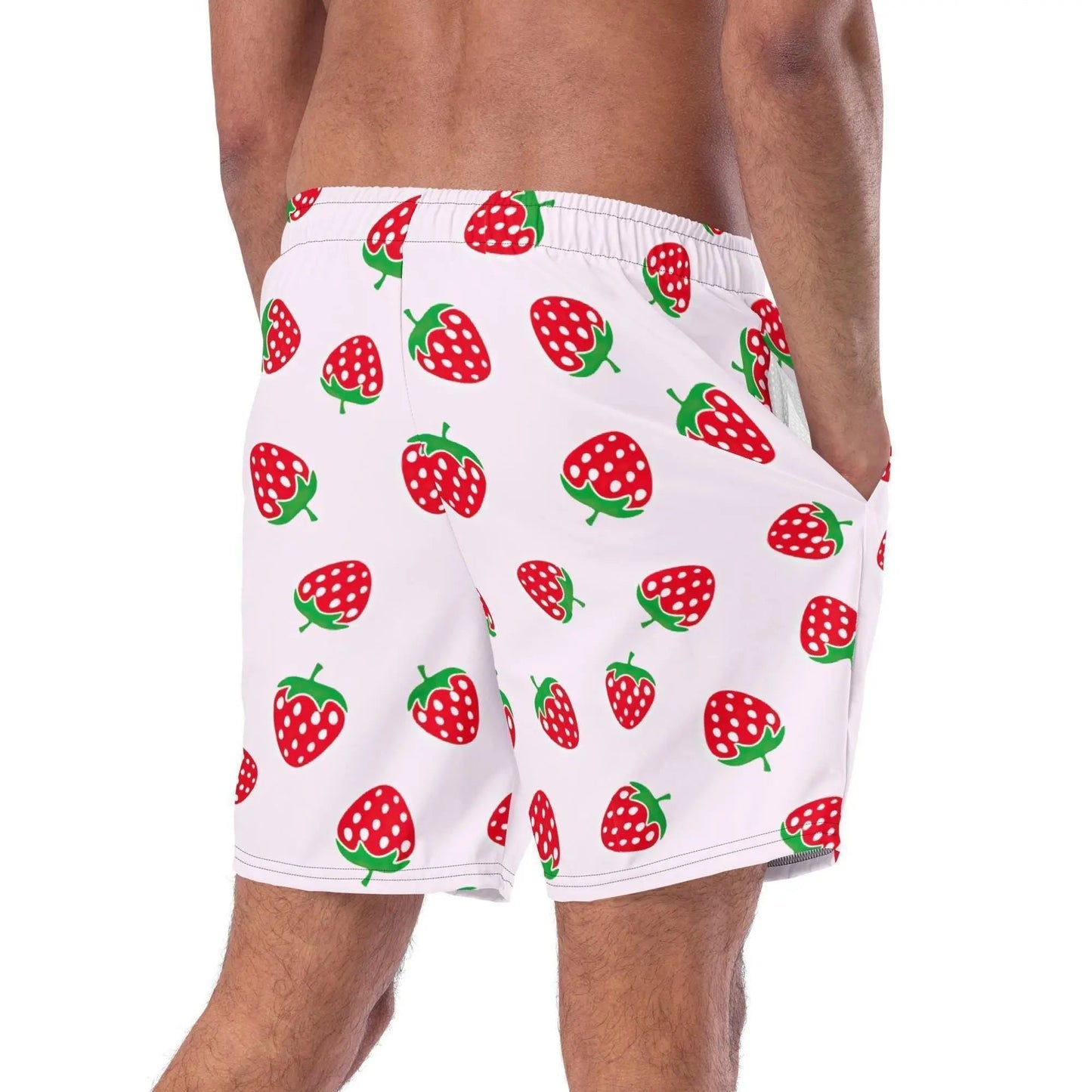 Strawberry Swim Trunks w/ Pockets | Recycled Mid Length Regular Fit Swimsuit UPF 50+ 2XS–6XL - Aphantastic Designs