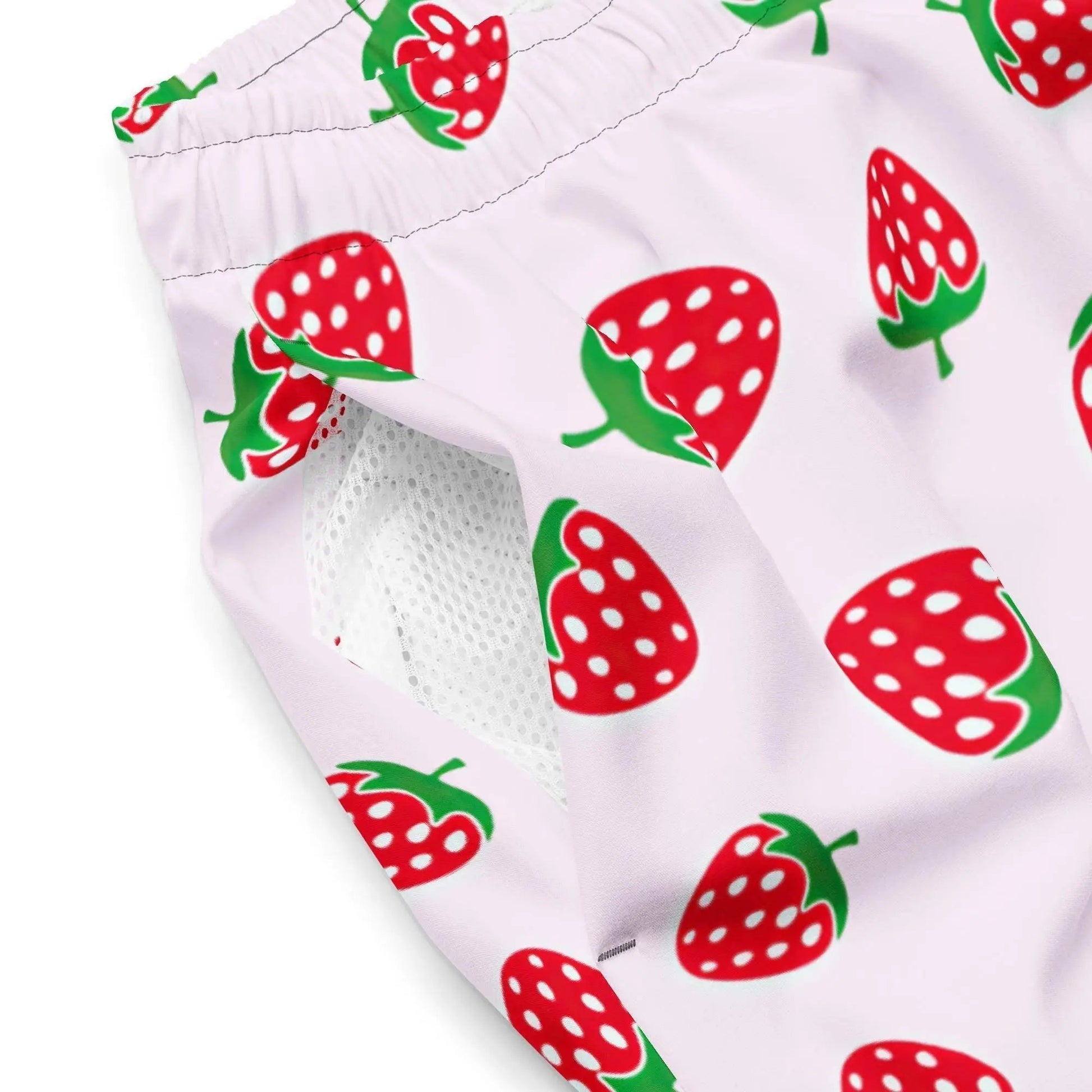 Strawberry Swim Trunks w/ Pockets | Recycled Mid Length Regular Fit Swimsuit UPF 50+ 2XS–6XL - Aphantastic Designs