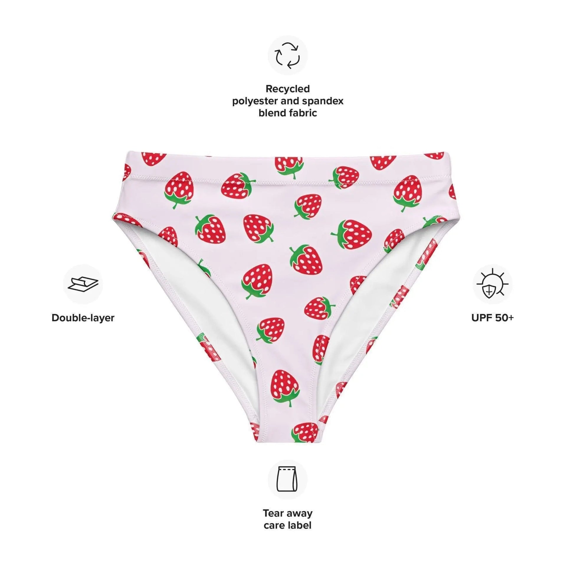 Strawberry Swimsuit High Waisted or String Bikini Bottoms | Recycled UPF 50+ 2XS–6XL Plus - Aphantastic Designs