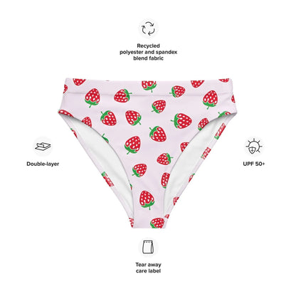 Strawberry Swimsuit High Waisted or String Bikini Bottoms | Recycled UPF 50+ 2XS–6XL Plus - Aphantastic Designs