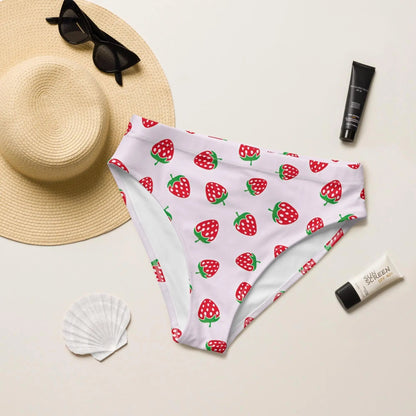 Strawberry Swimsuit High Waisted or String Bikini Bottoms | Recycled UPF 50+ 2XS–6XL Plus - Aphantastic Designs