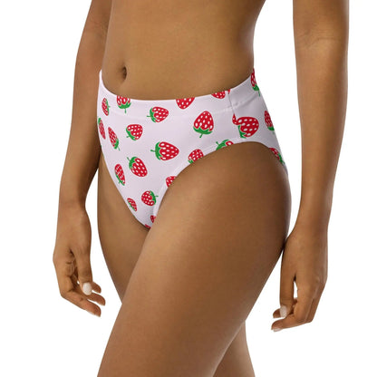 Strawberry Swimsuit High Waisted or String Bikini Bottoms | Recycled UPF 50+ 2XS–6XL Plus - Aphantastic Designs