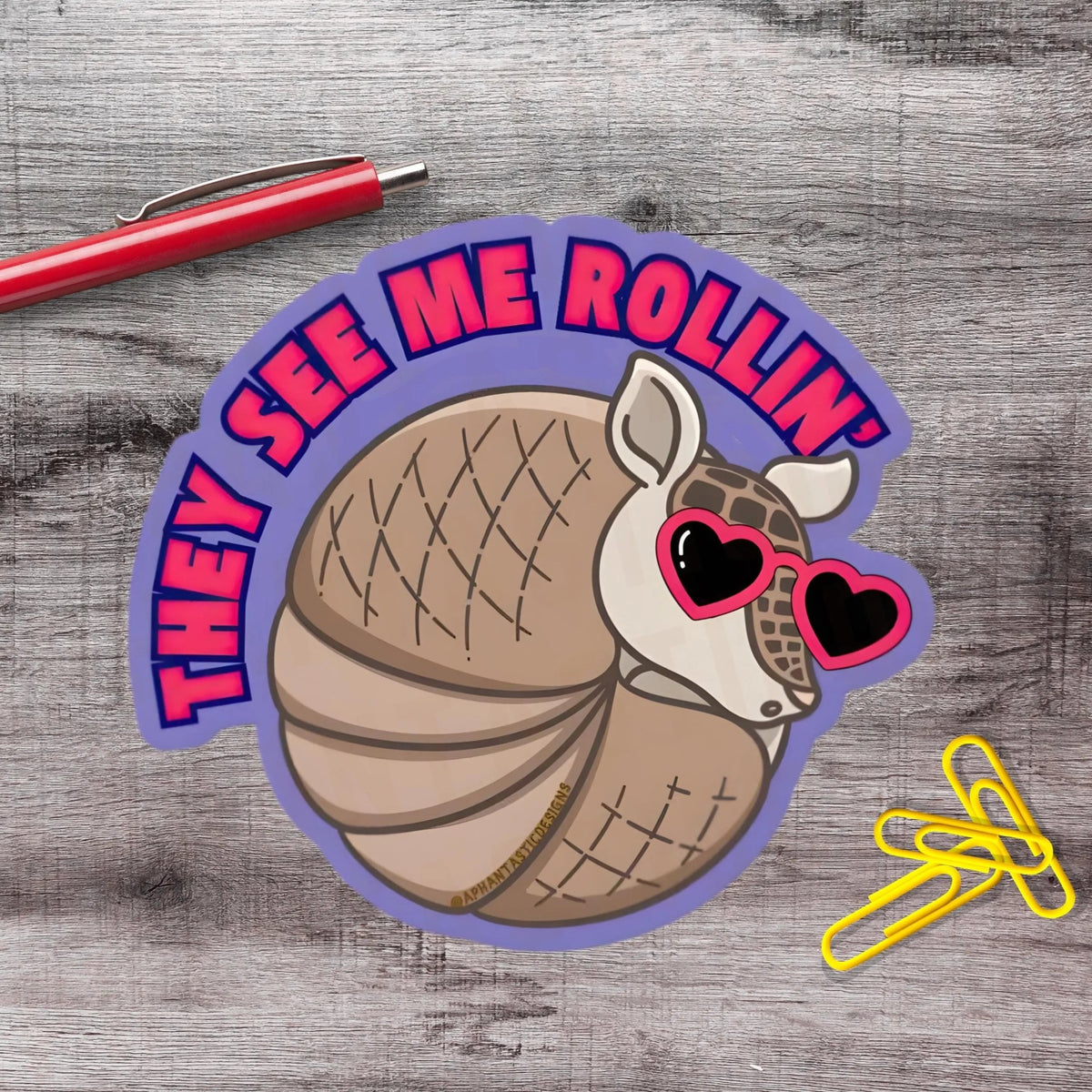 They See Me Rollin Y2k Armadillo Vinyl Sticker - Aphantastic Designs