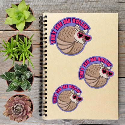 They See Me Rollin Y2k Armadillo Vinyl Sticker - Aphantastic Designs