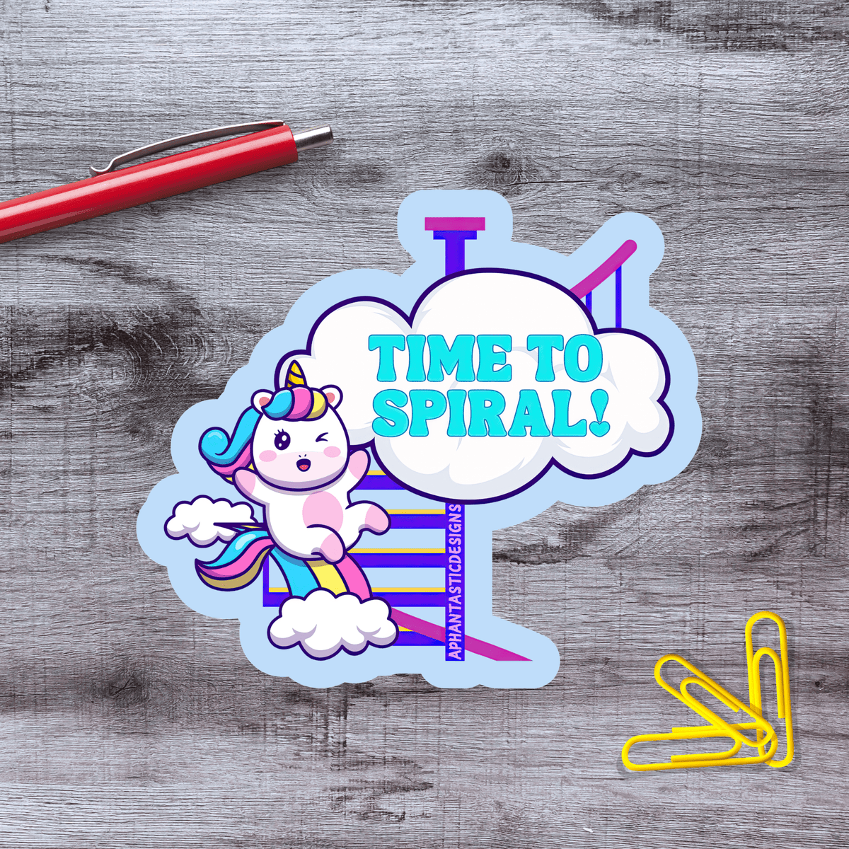 Time to Spiral Unicorn Anxiety Vinyl Sticker - Aphantastic Designs