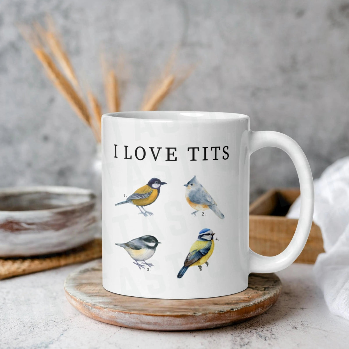 Tit Bird Watcher Coffee Mug | Ceramic, Left Hand Friendly, & Dishwasher Safe - Aphantastic Designs