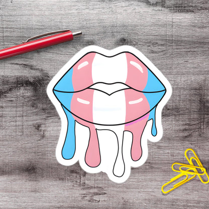 Transgender Pride Flag Lips Vinyl Sticker - Aphantastic Designs