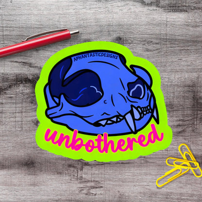 Unbothered Cat Skull Vinyl Sticker - Aphantastic Designs