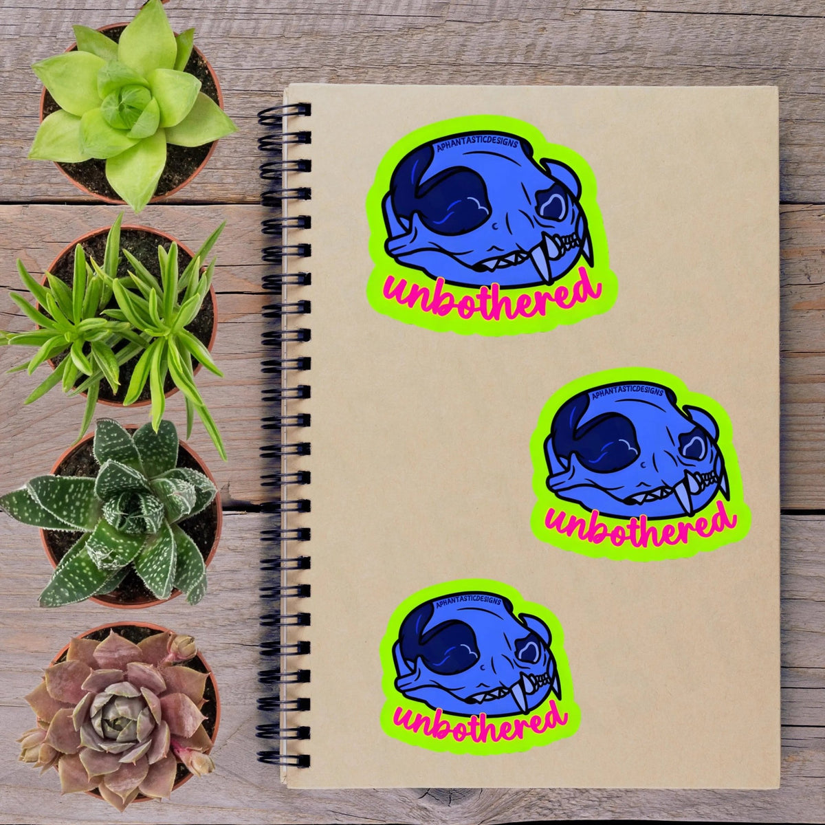 Unbothered Cat Skull Vinyl Sticker - Aphantastic Designs