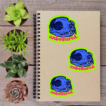 Unbothered Cat Skull Vinyl Sticker - Aphantastic Designs