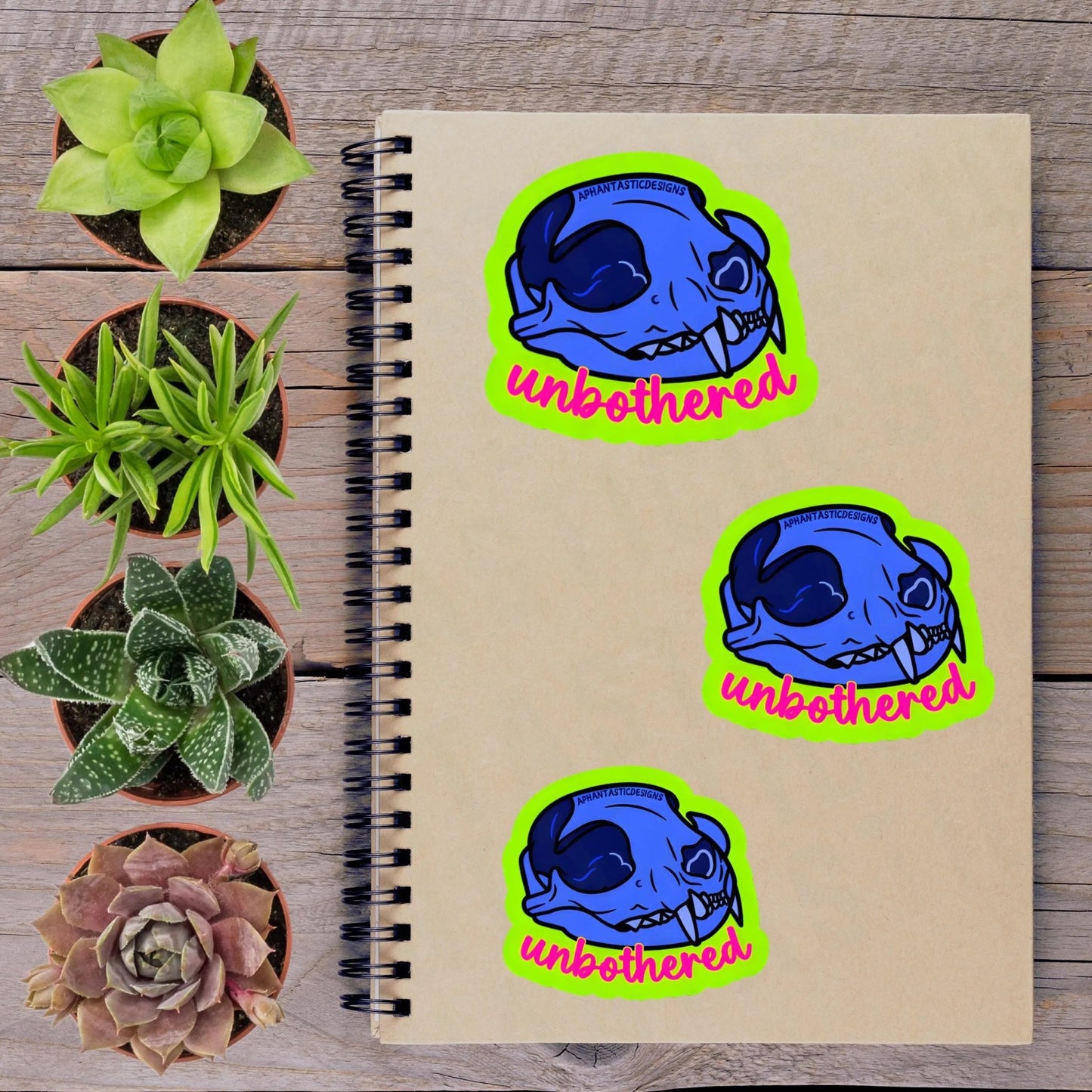 Unbothered Cat Skull Vinyl Sticker - Aphantastic Designs