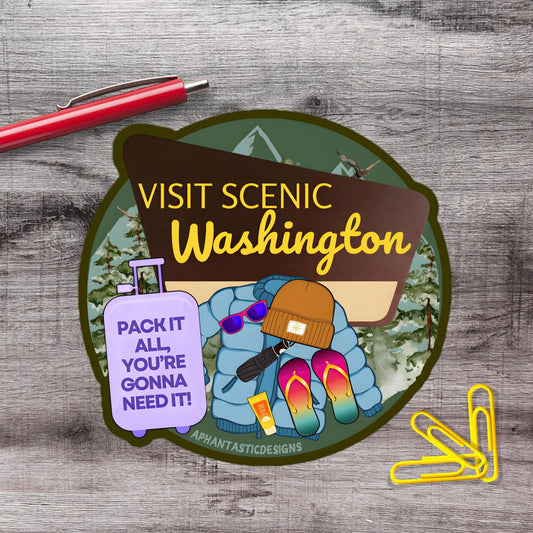 Visit Scenic Washington Vinyl Sticker - Aphantastic Designs