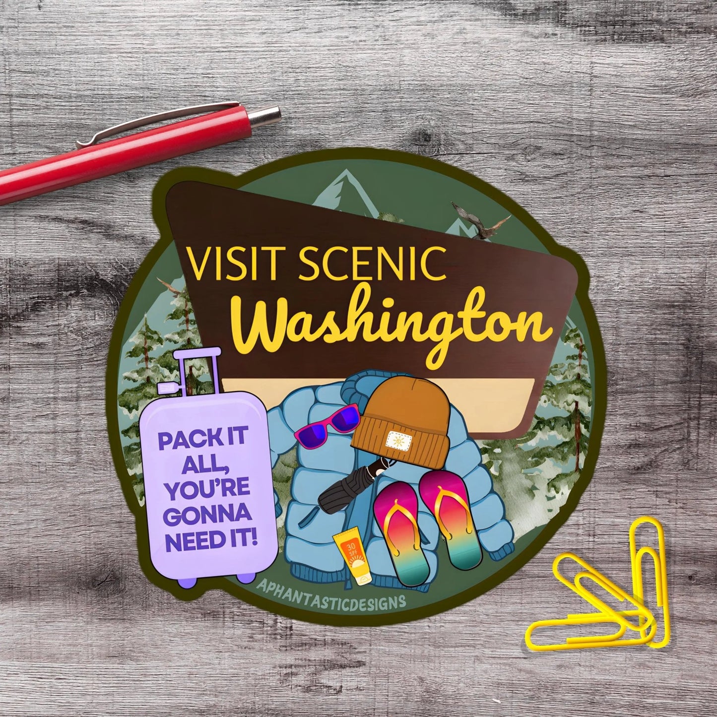 Visit Scenic Washington Vinyl Sticker - Aphantastic Designs
