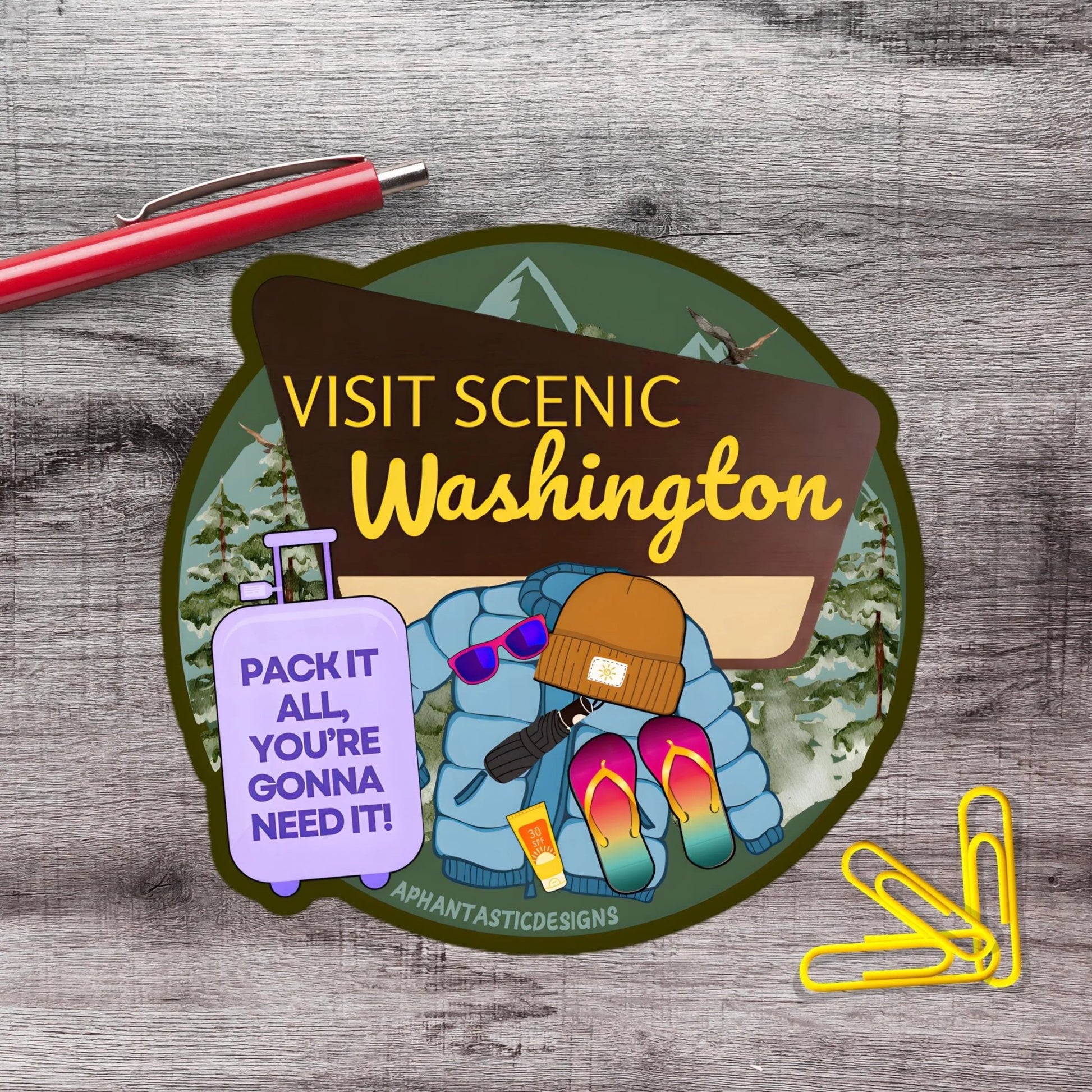 Visit Scenic Washington Vinyl Sticker - Aphantastic Designs