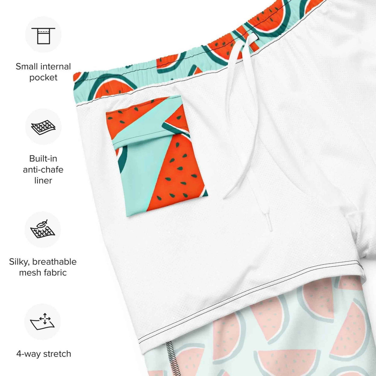Watermelon Swim Trunks with Pockets