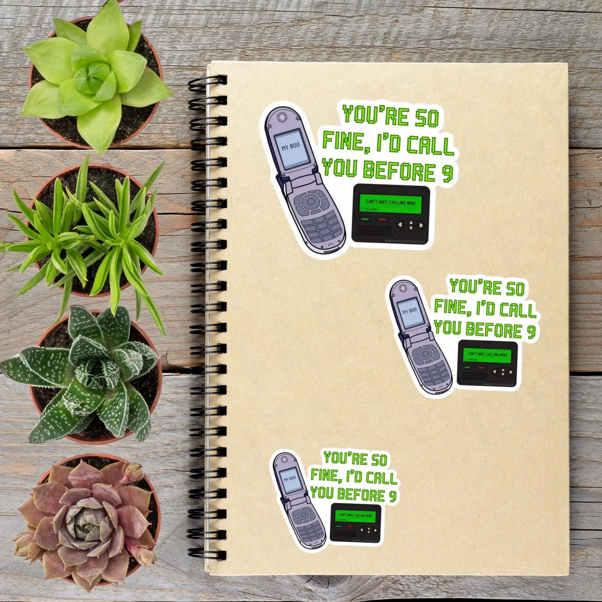 Y2K You're So Fine I'd Call You Before 9 Cell Phone Pager Vinyl Sticker - Aphantastic Designs