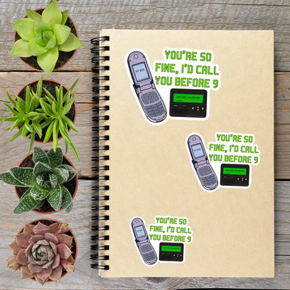 Y2K You're So Fine I'd Call You Before 9 Cell Phone Pager Vinyl Sticker - Aphantastic Designs
