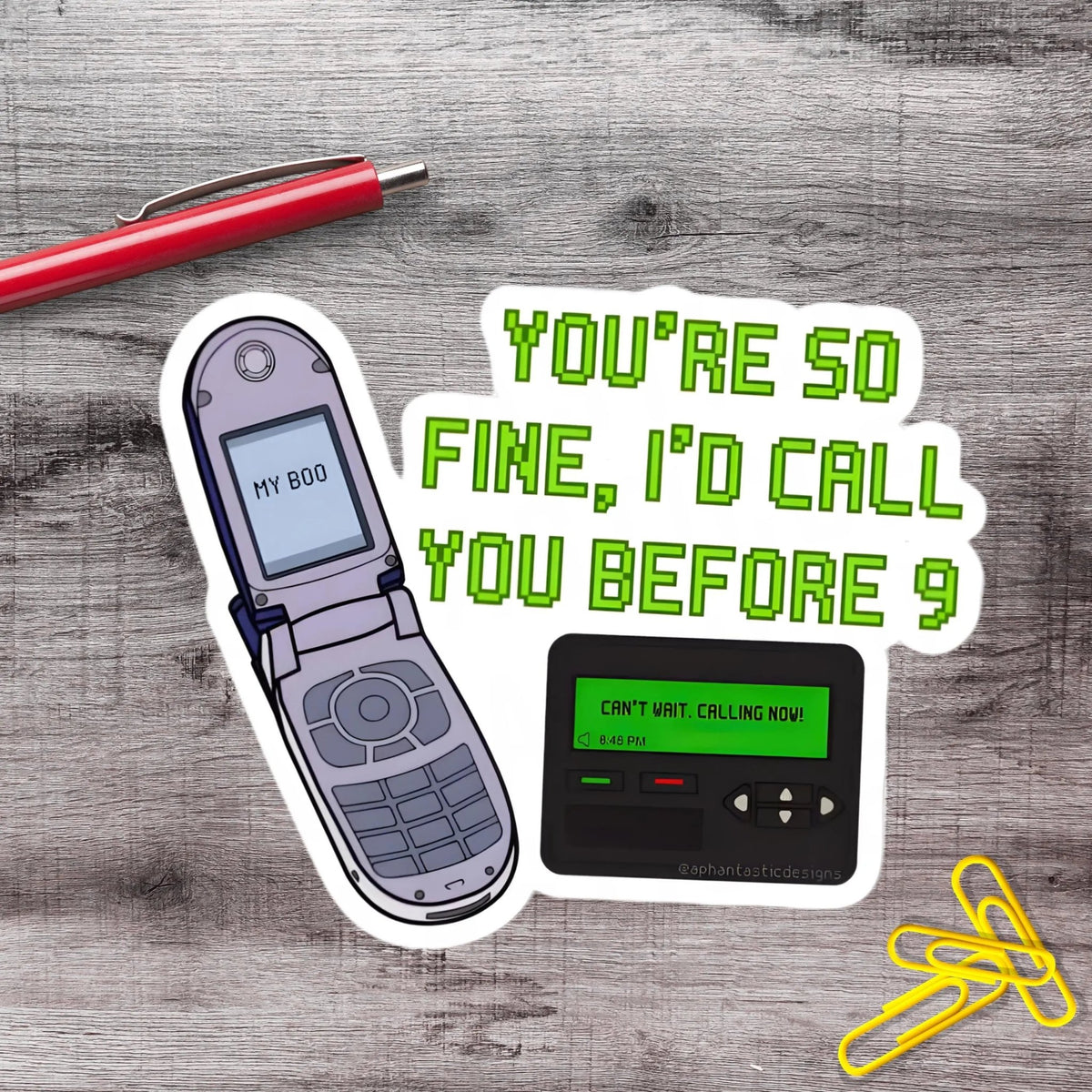 Y2K You're So Fine I'd Call You Before 9 Cell Phone Pager Vinyl Sticker - Aphantastic Designs