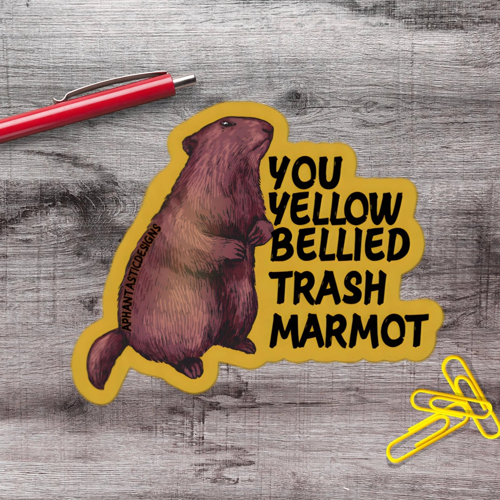 Yellow Bellied Trash Marmot Spokane Vinyl Sticker - Aphantastic Designs